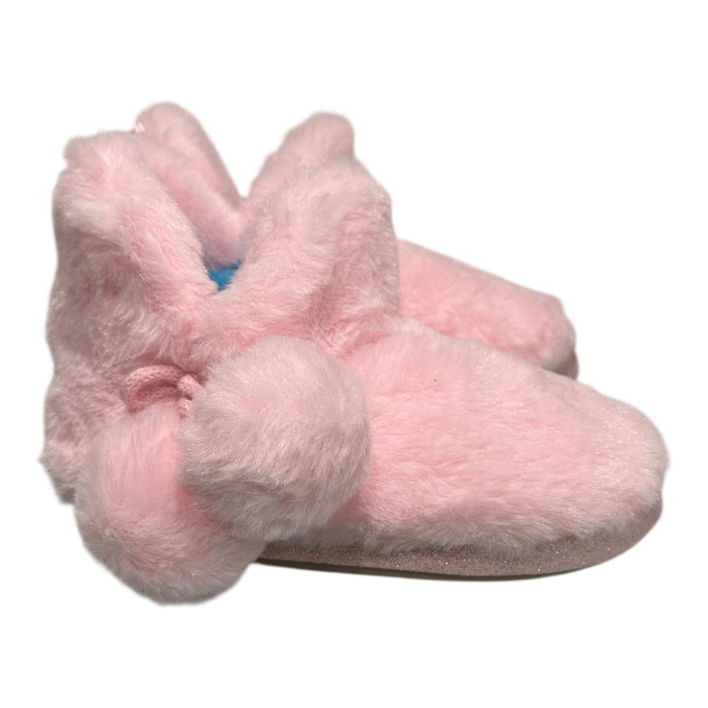 Joe Fresh Slippers Kids Size 13 Pink Fuzzy Bootie Pom Pom House Shoes Cozy